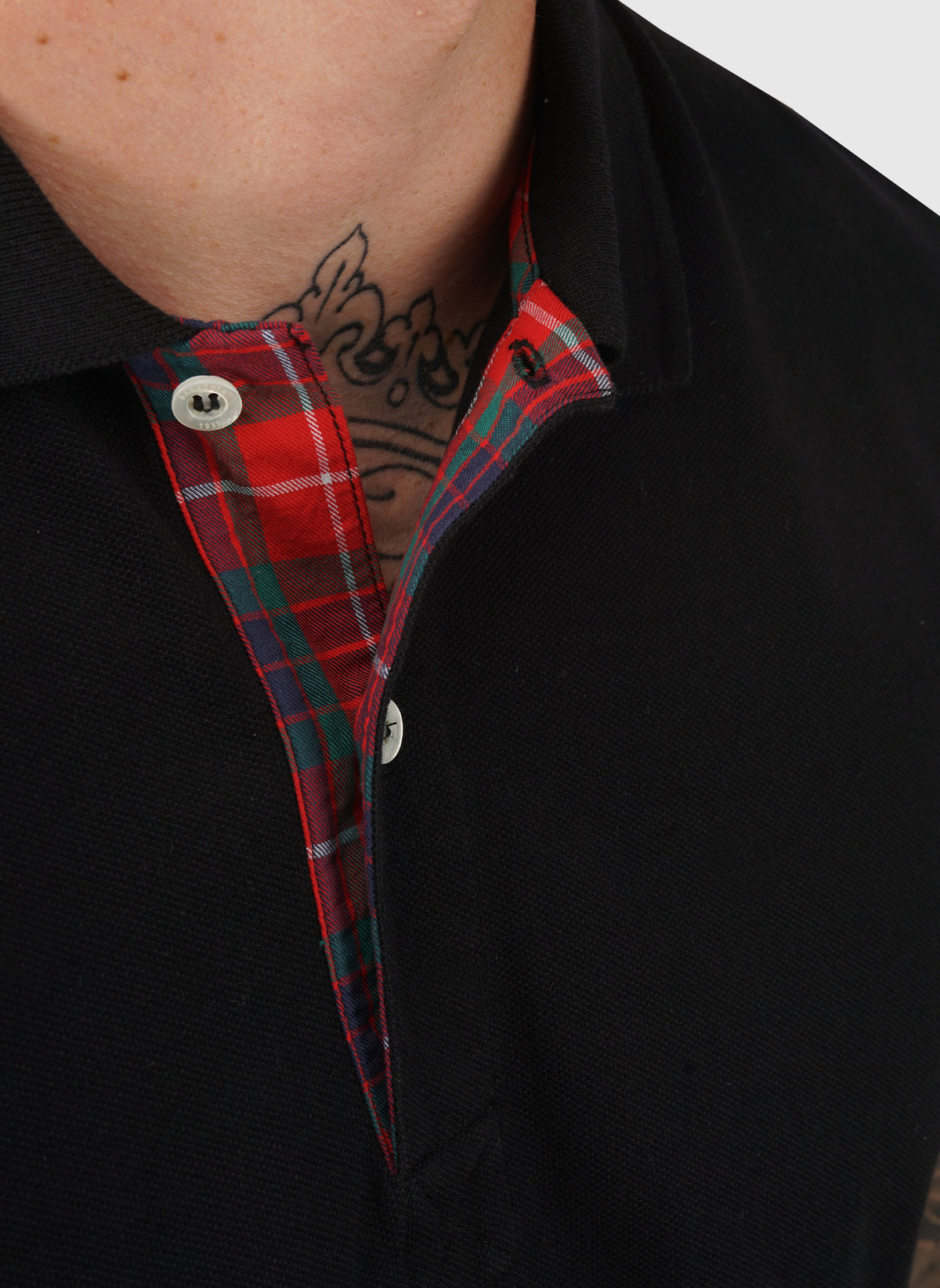 Tartan Placket Poloshirt - Black