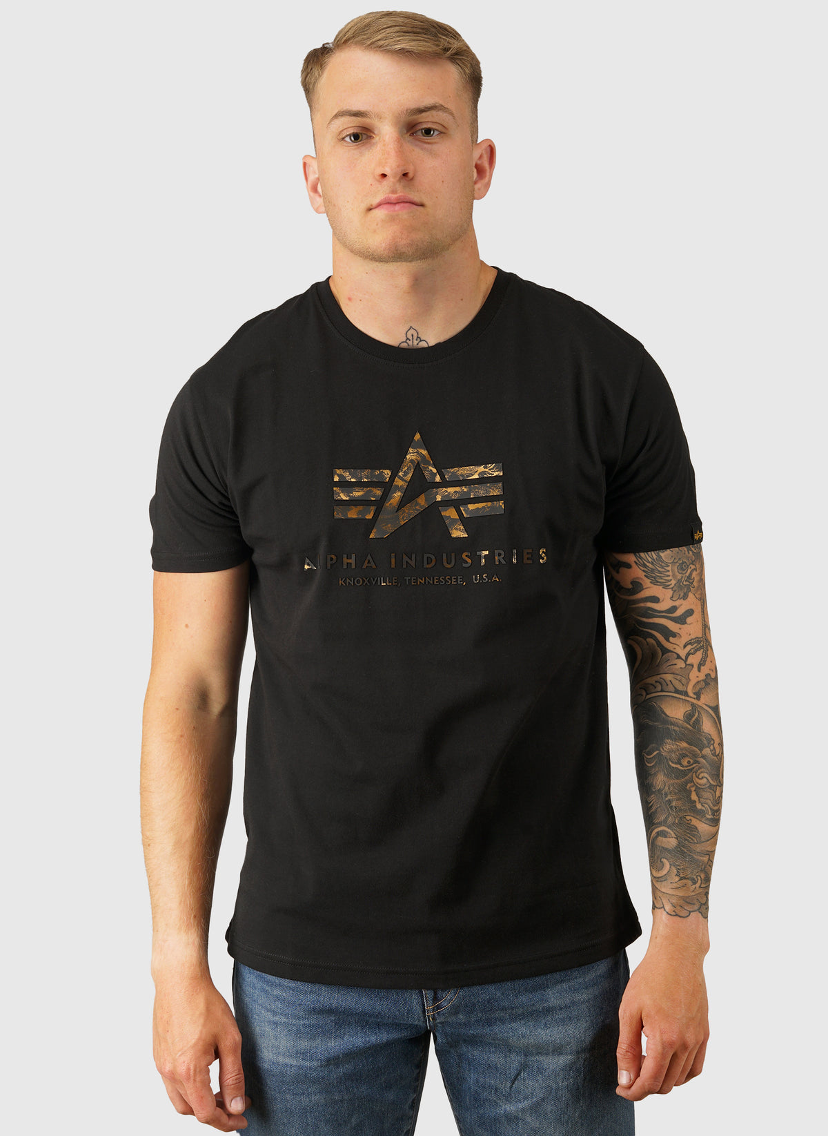 Basic Big Logo Effect Print T-Shirt - Black