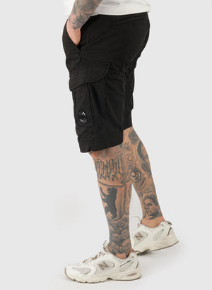 Stretch Sateen Cargo Lens Shorts - Black