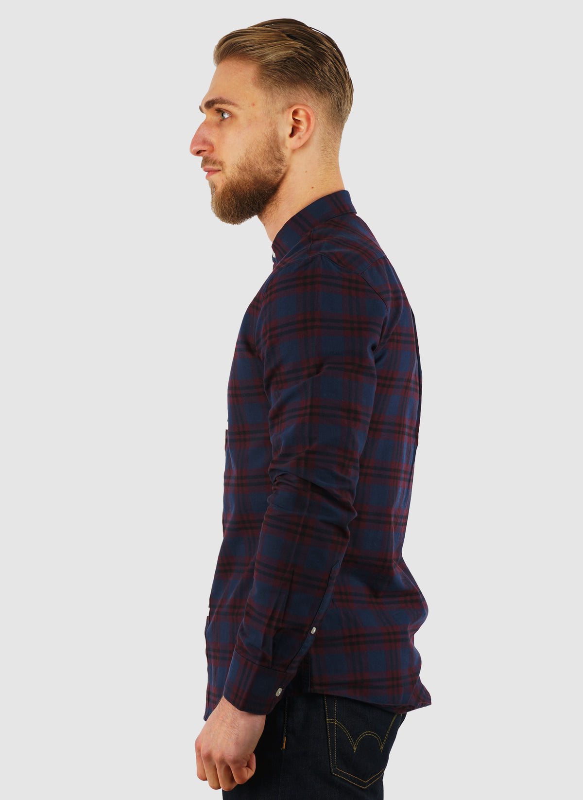 Brewer Check Slim Fit Hemd - Bordeaux