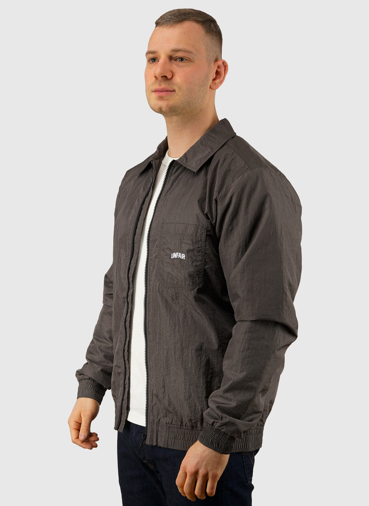 Crushed Nylon Overshirt - Grey