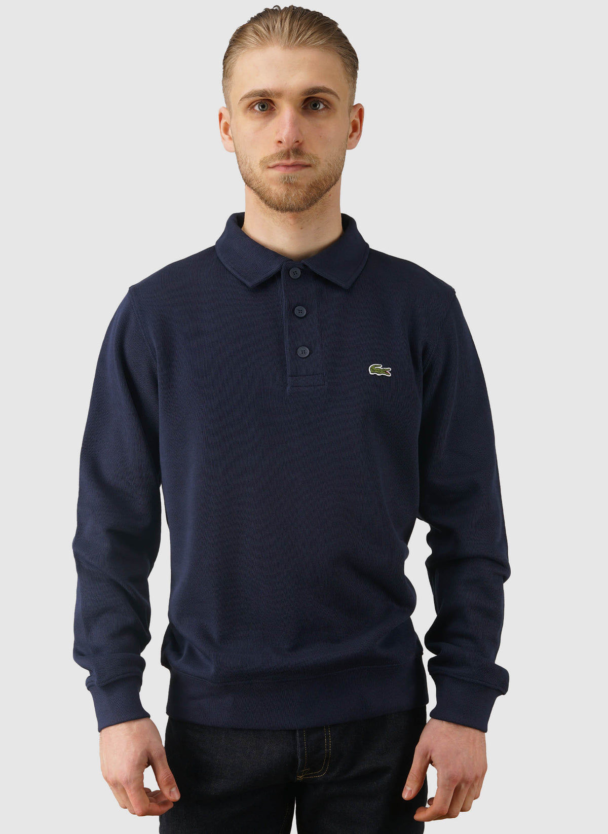 Ribbed Cotton Polo - Navy Blue