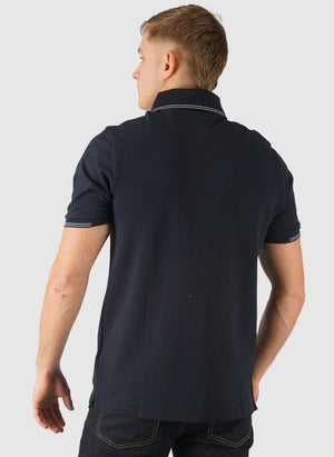 Fine Tipped Poloshirt - Dark Navy/ Chalk Blue