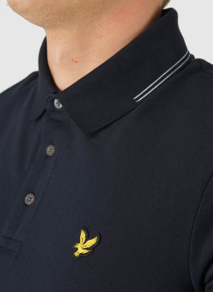 Fine Tipped Poloshirt - Dark Navy/ Chalk Blue