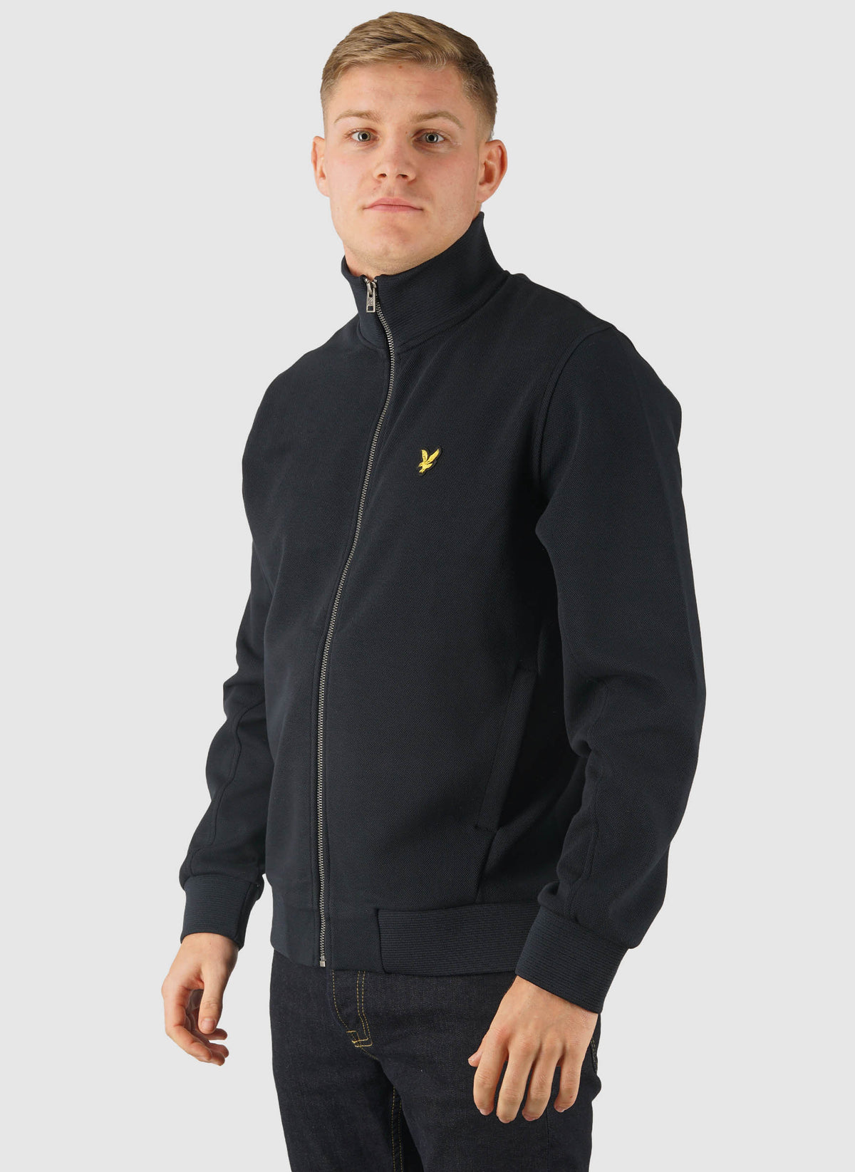 Pique Zip Through Sweatshirt - Dark Navy
